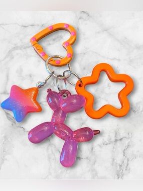 Vibrant Orange & Pink Balloon Dog Keychain Charm